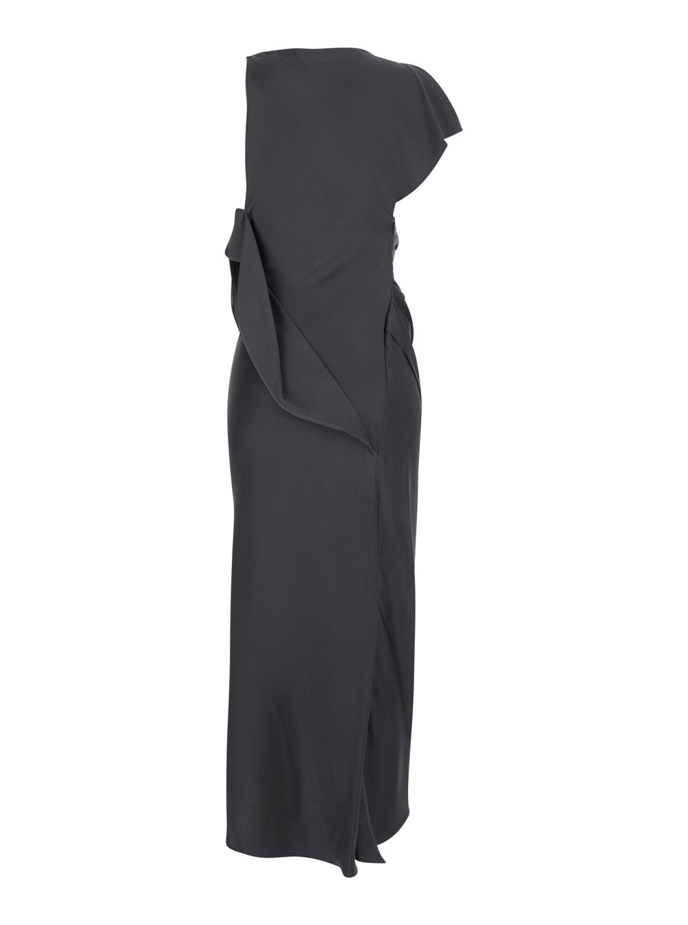 Victoria Beckham Women Long Sleeveless Dress With Draping In Acetate And Viscose Brown Women
