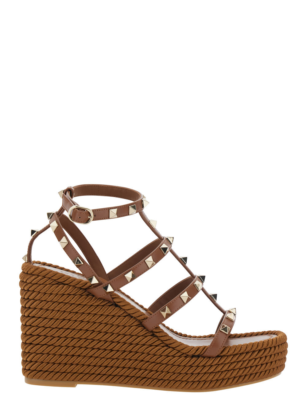 Valentino Garavani Women Brown Wedges With Rockstud Decoration And Ankle Strap Closure In Leather For Women