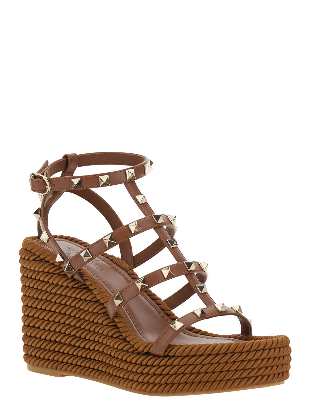 Valentino Garavani Women Brown Wedges With Rockstud Decoration And Ankle Strap Closure In Leather For Women