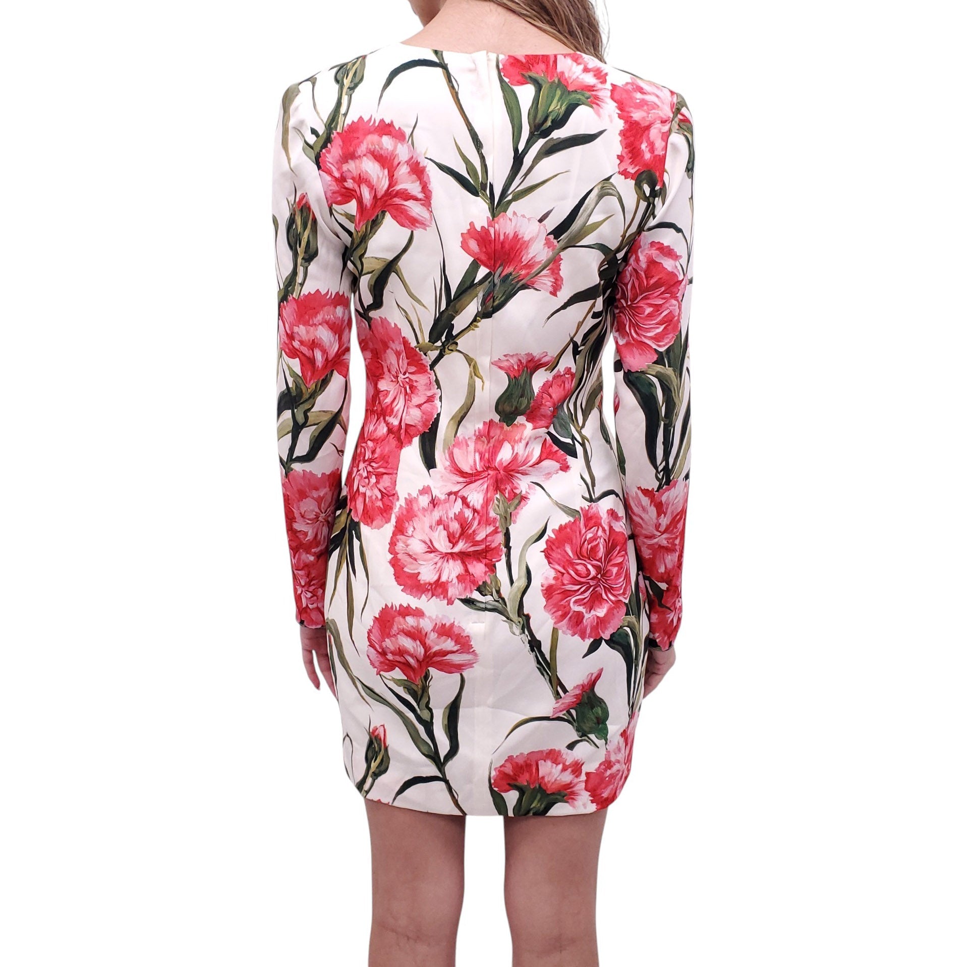DOLCE & GABBANA WHITE AND PINK FLORAL CHARMEUSE MINI DRESS - SIZE 44