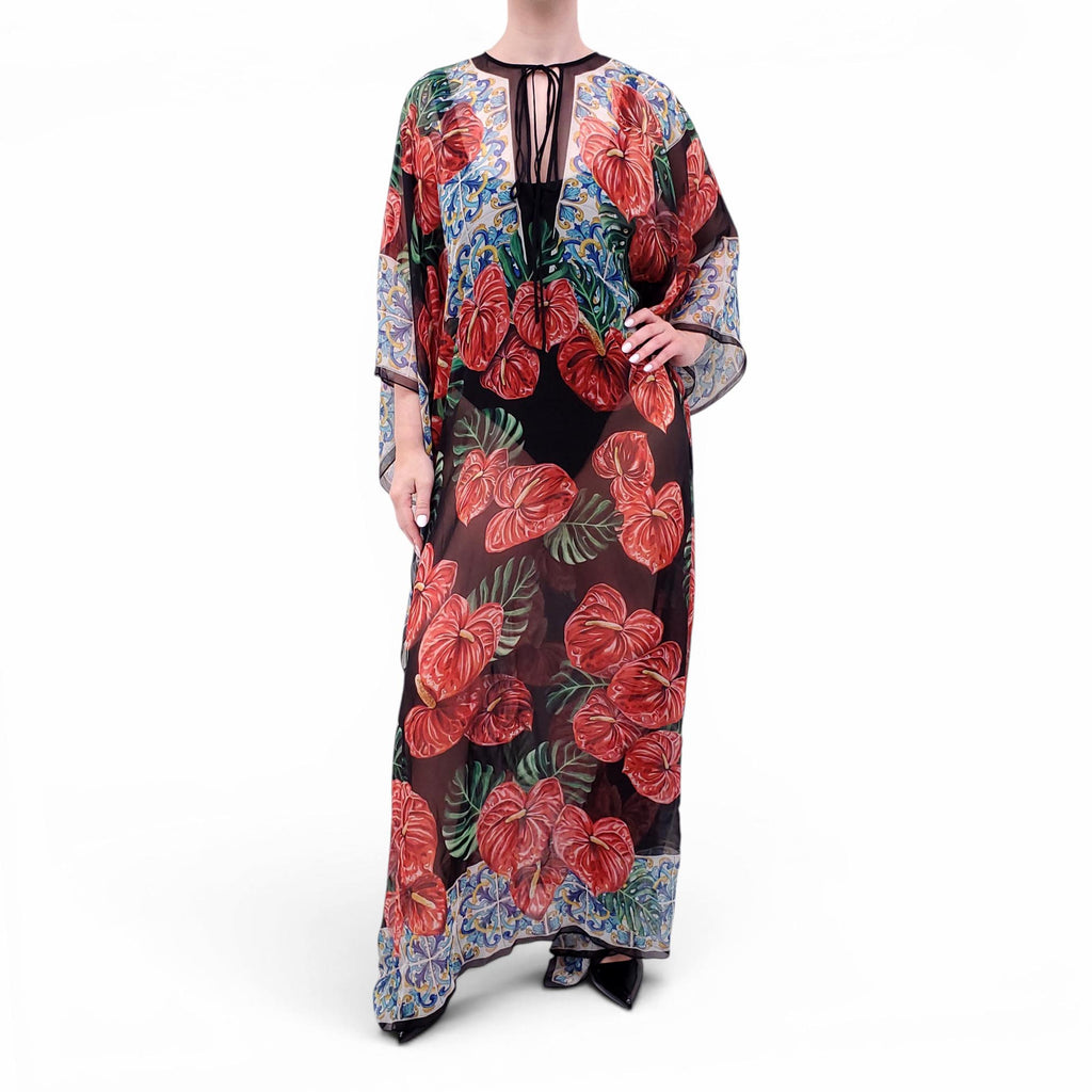 DOLCE & GABBANA FLORAL SHEER CAFTAN - SIZE 38