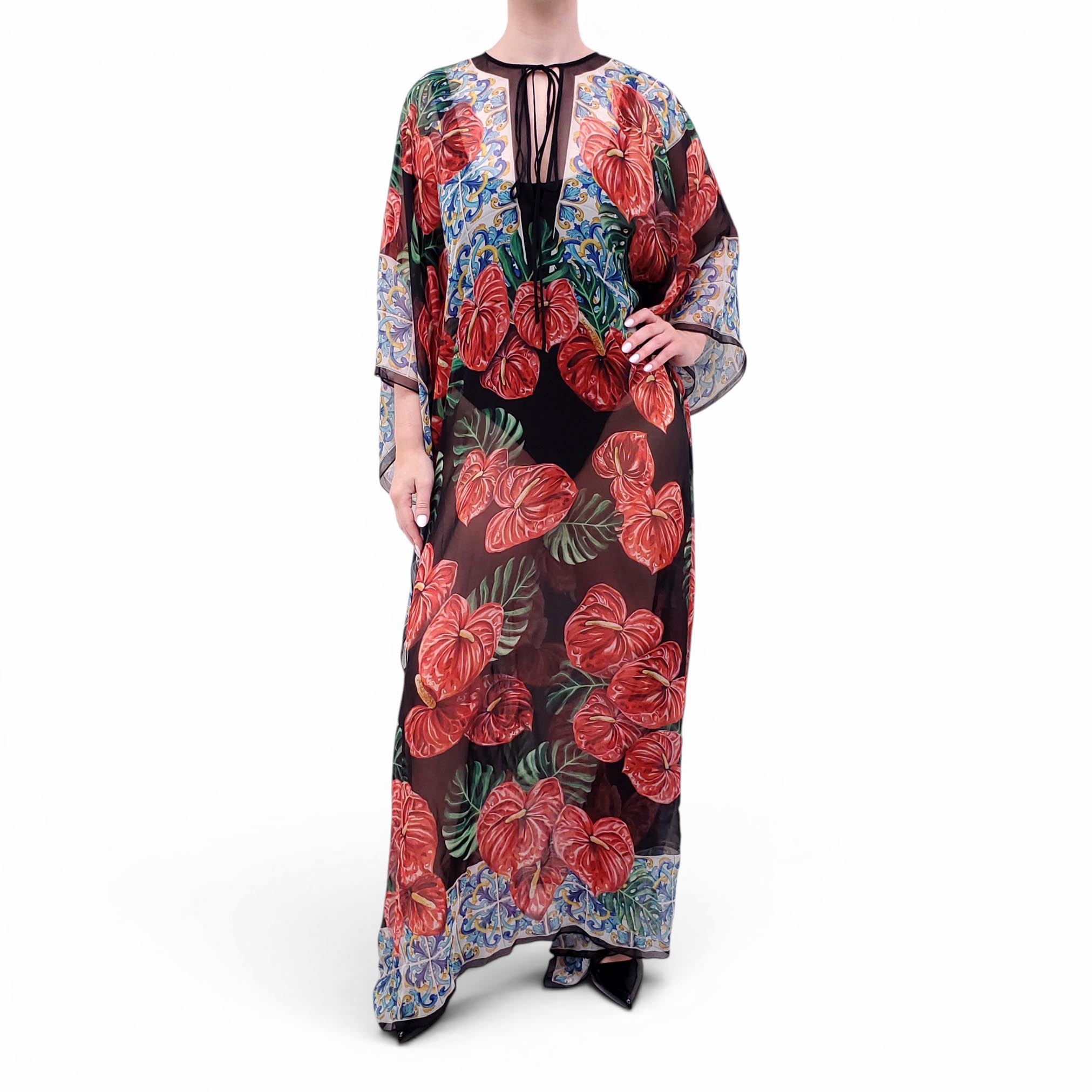 DOLCE & GABBANA FLORAL SHEER CAFTAN - SIZE 38