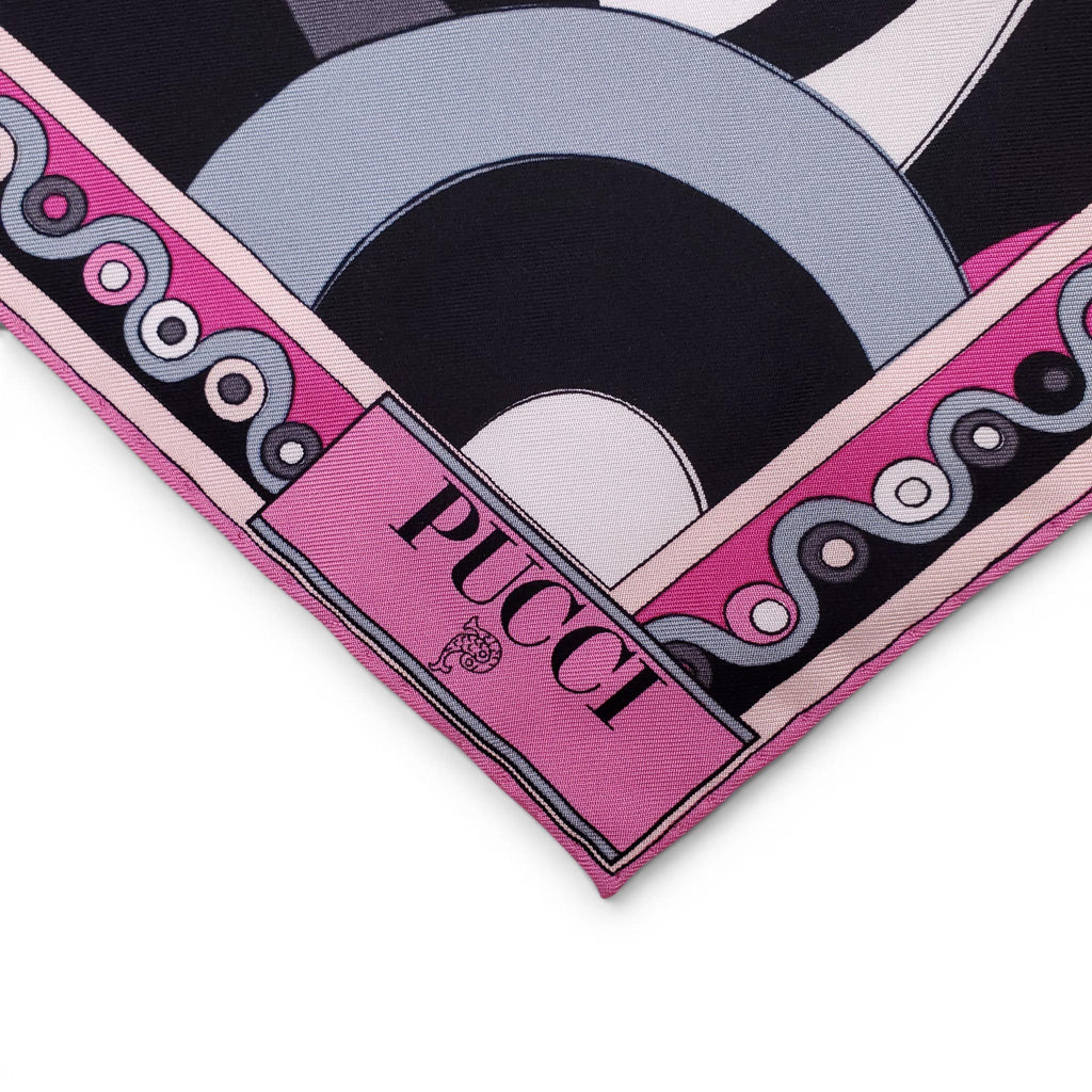EMILIO PUCCI BLACK AND PINK PATTERNED SILK BANDANA