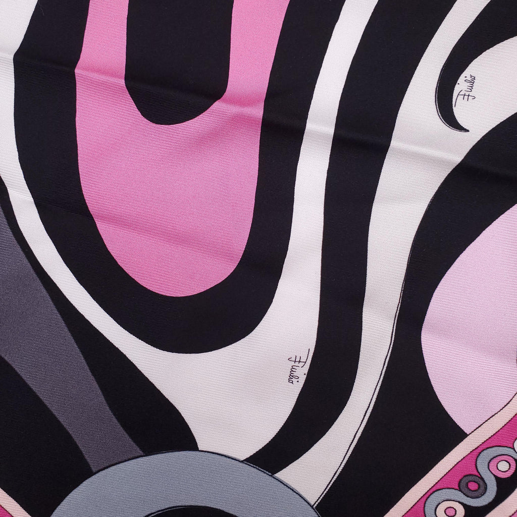 EMILIO PUCCI BLACK AND PINK PATTERNED SILK BANDANA