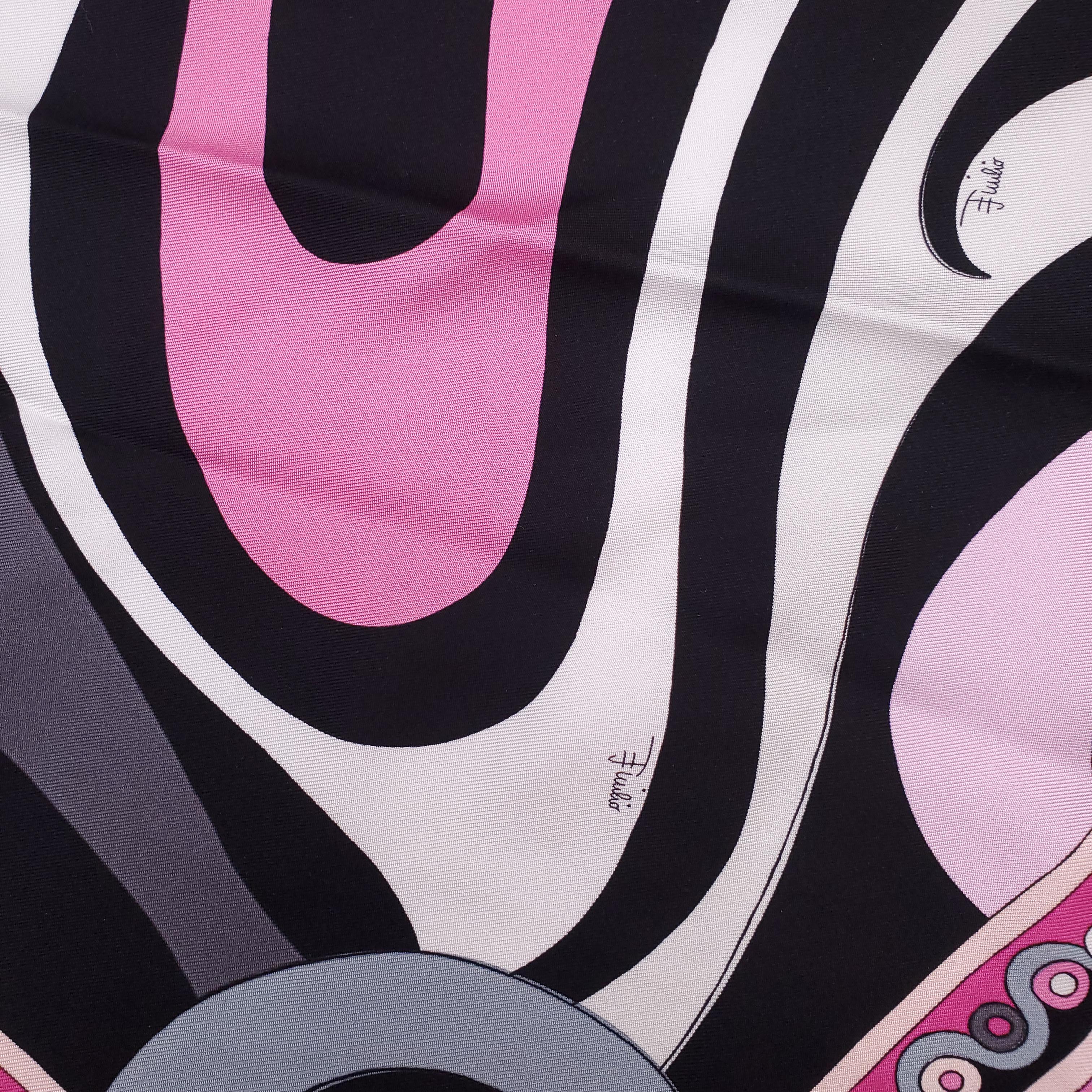 EMILIO PUCCI BLACK AND PINK PATTERNED SILK BANDANA