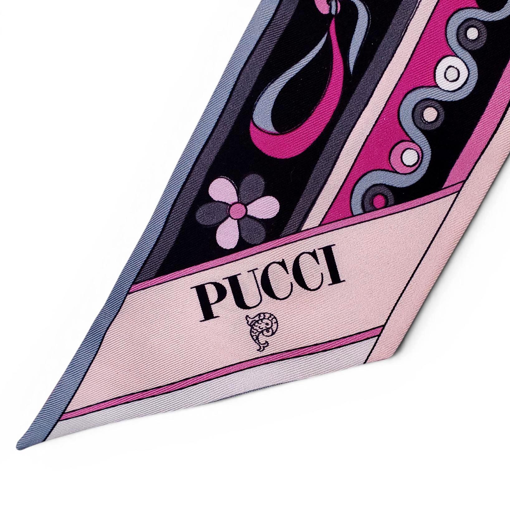 EMILIO PUCCI BLACK AND PINK PATTERNED SILK BANDANA