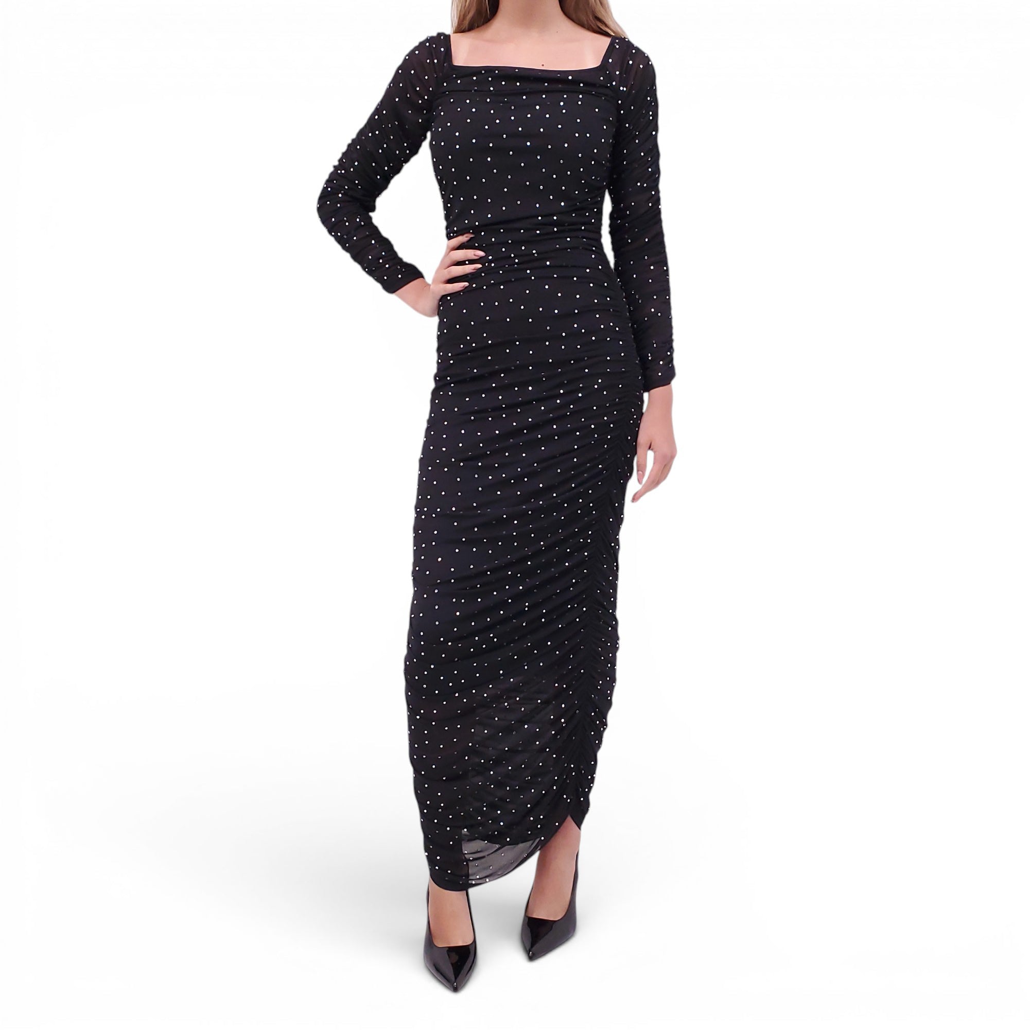 CAROLINE CONSTAS BLACK EMBELLISHED 'ARIA' MIDI DRESS - SIZE M