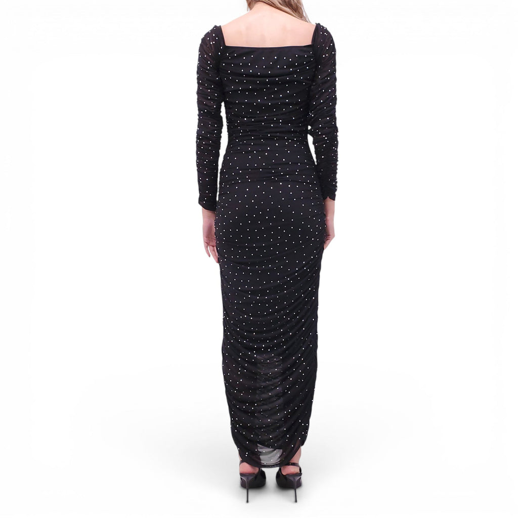 CAROLINE CONSTAS BLACK EMBELLISHED 'ARIA' MIDI DRESS - SIZE M