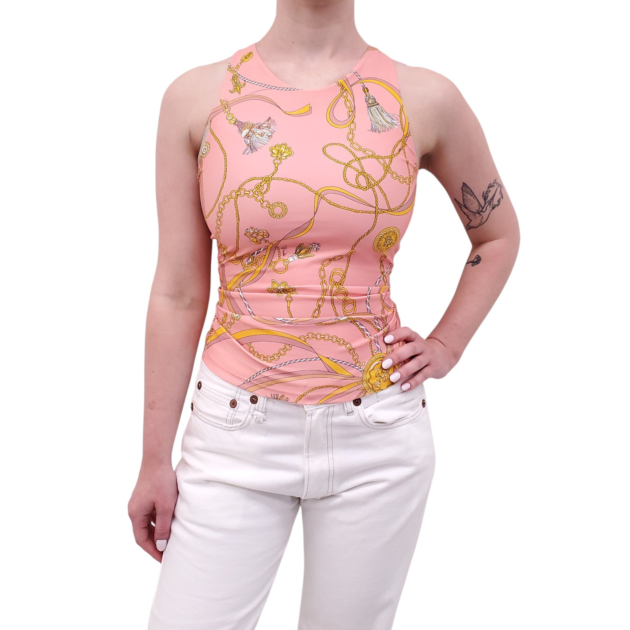 EMILIO PUCCI PINK PATTERNED STRETCH TANK TOP - SIZE S