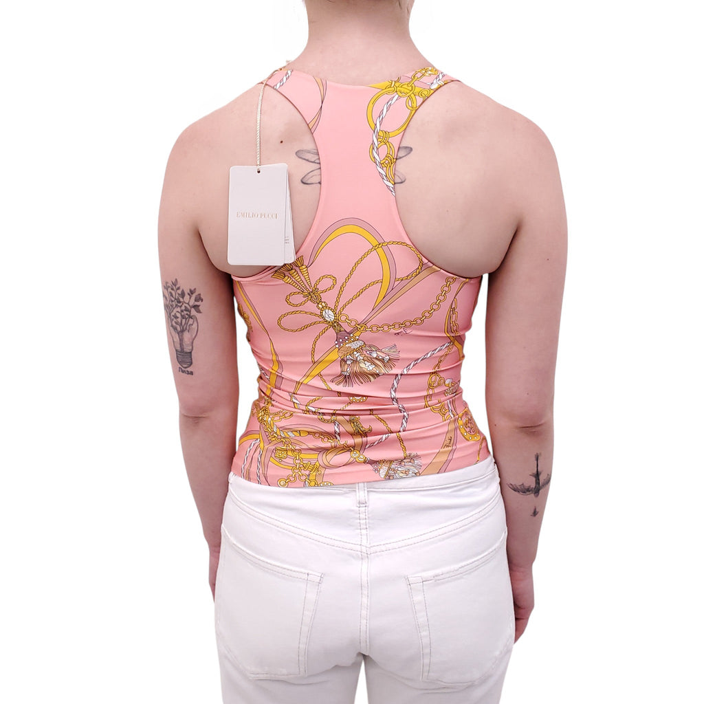 EMILIO PUCCI PINK PATTERNED STRETCH TANK TOP - SIZE S