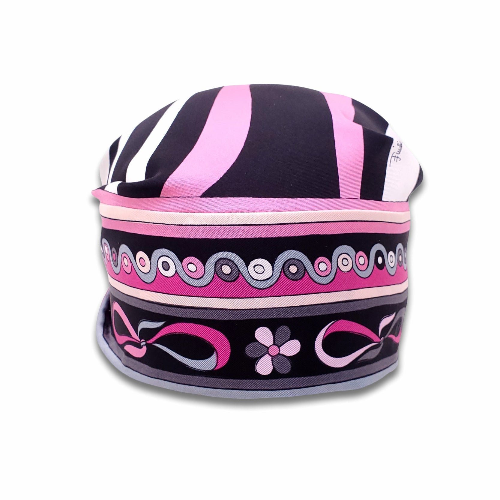 EMILIO PUCCI BLACK AND PINK PATTERNED SILK BANDANA
