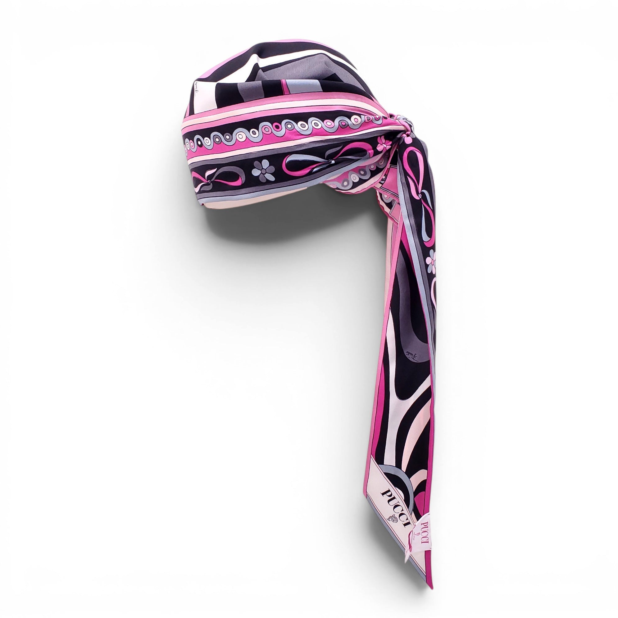 EMILIO PUCCI BLACK AND PINK PATTERNED SILK BANDANA