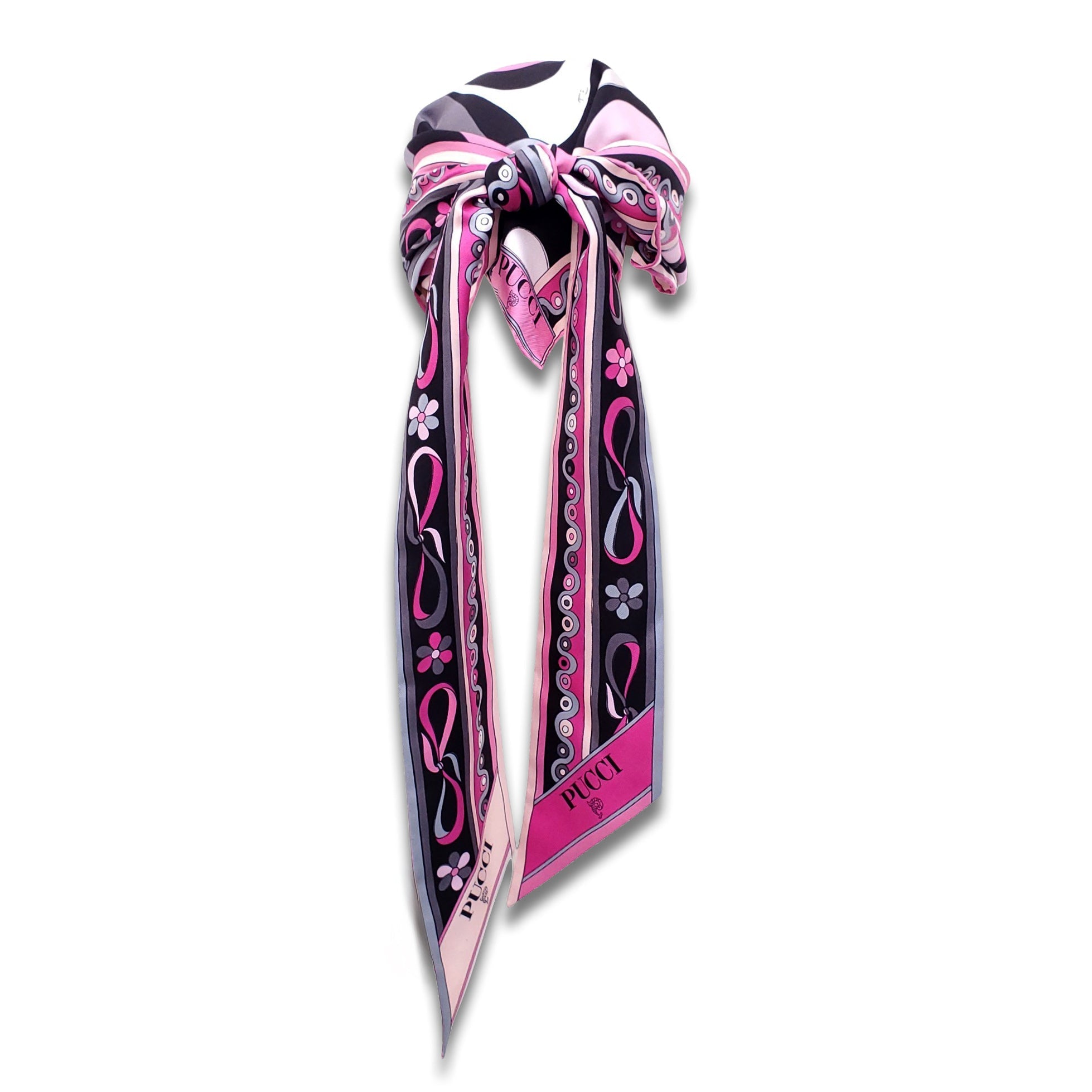 EMILIO PUCCI BLACK AND PINK PATTERNED SILK BANDANA