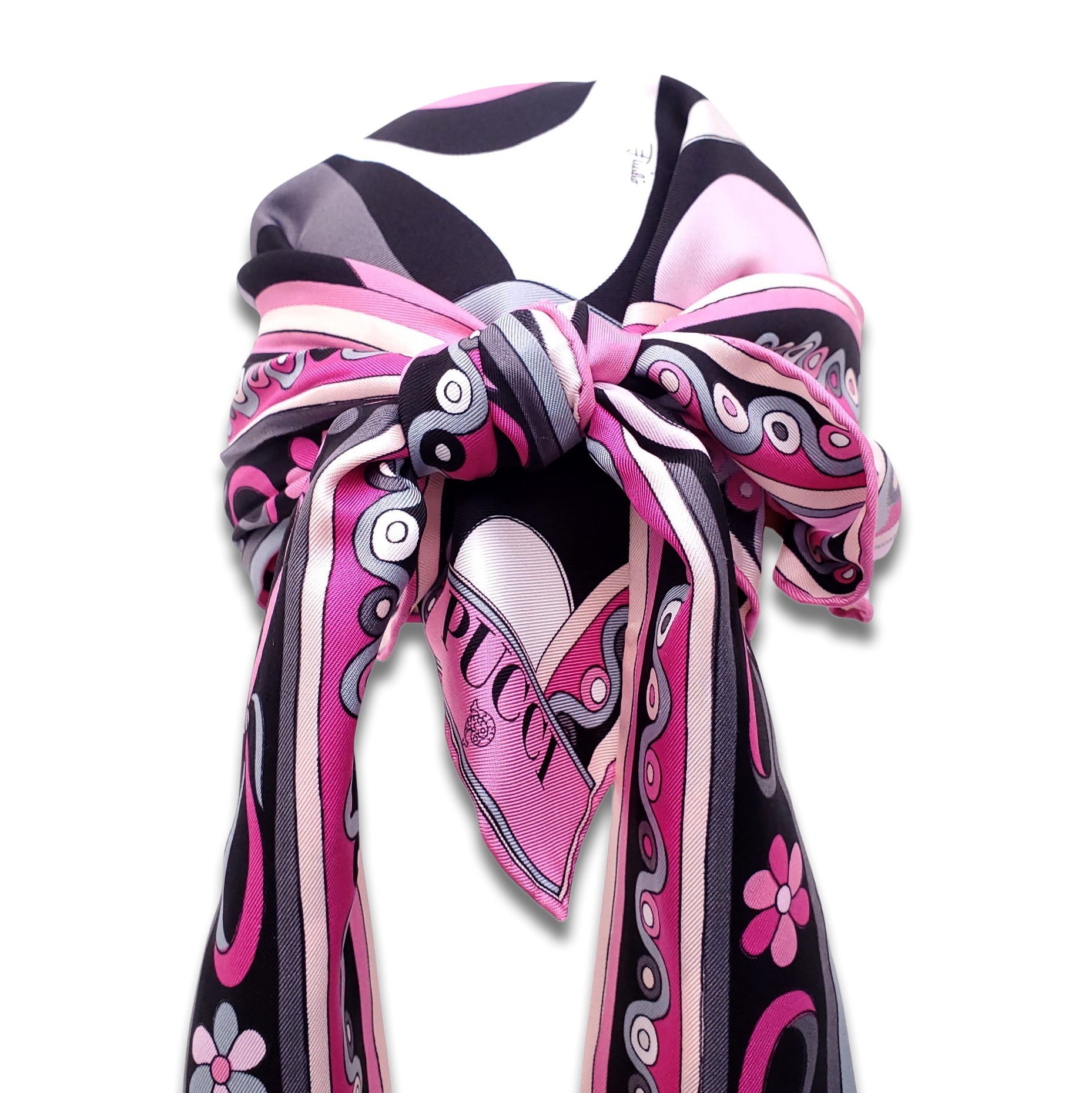 EMILIO PUCCI BLACK AND PINK PATTERNED SILK BANDANA