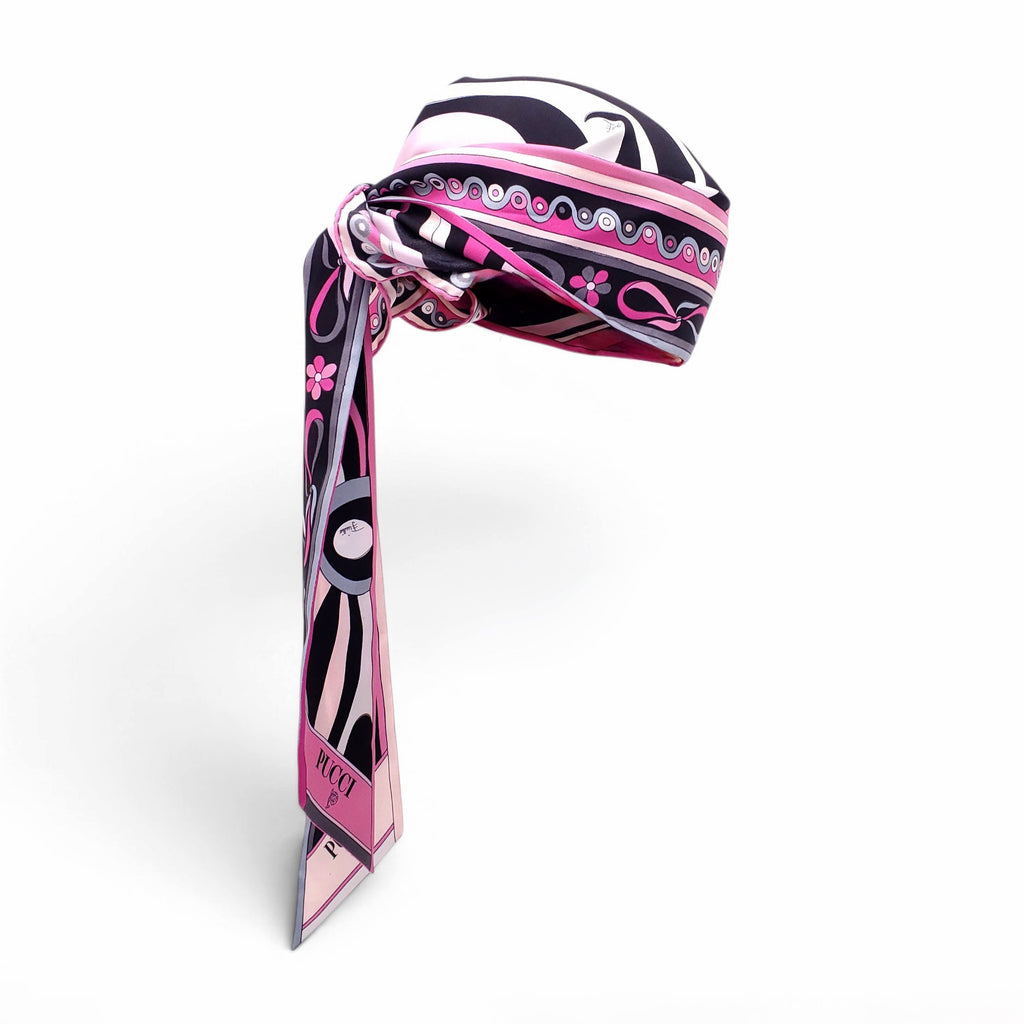 EMILIO PUCCI BLACK AND PINK PATTERNED SILK BANDANA