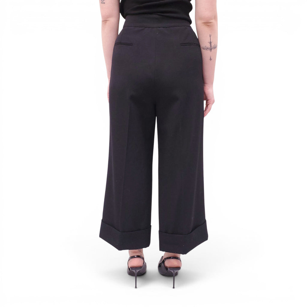 CHANEL VINTAGE BLACK TROUSERS WITH GOLD LOGO BUTTONS - SIZE 46