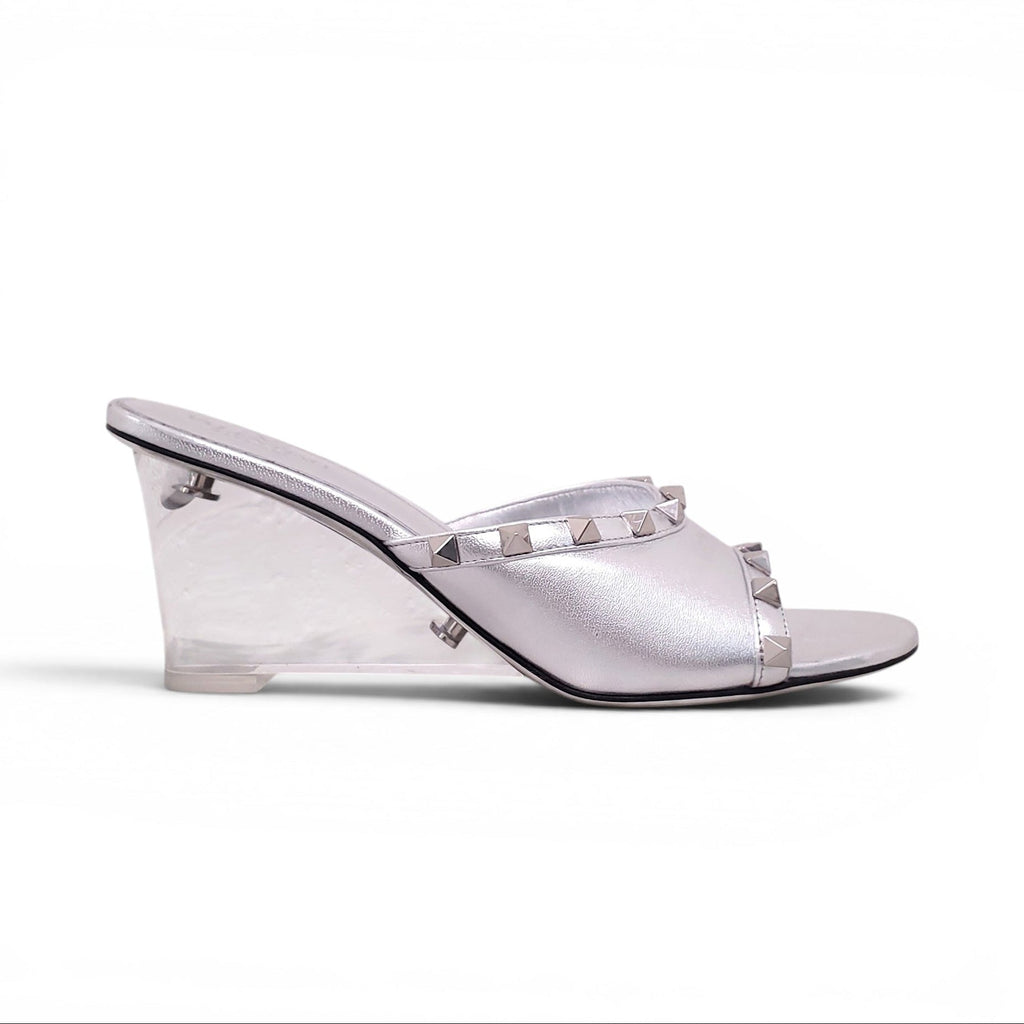 VALENTINO SILVER AND CLEAR PVC ROCKSTUD WEDGES - SIZE 38.5