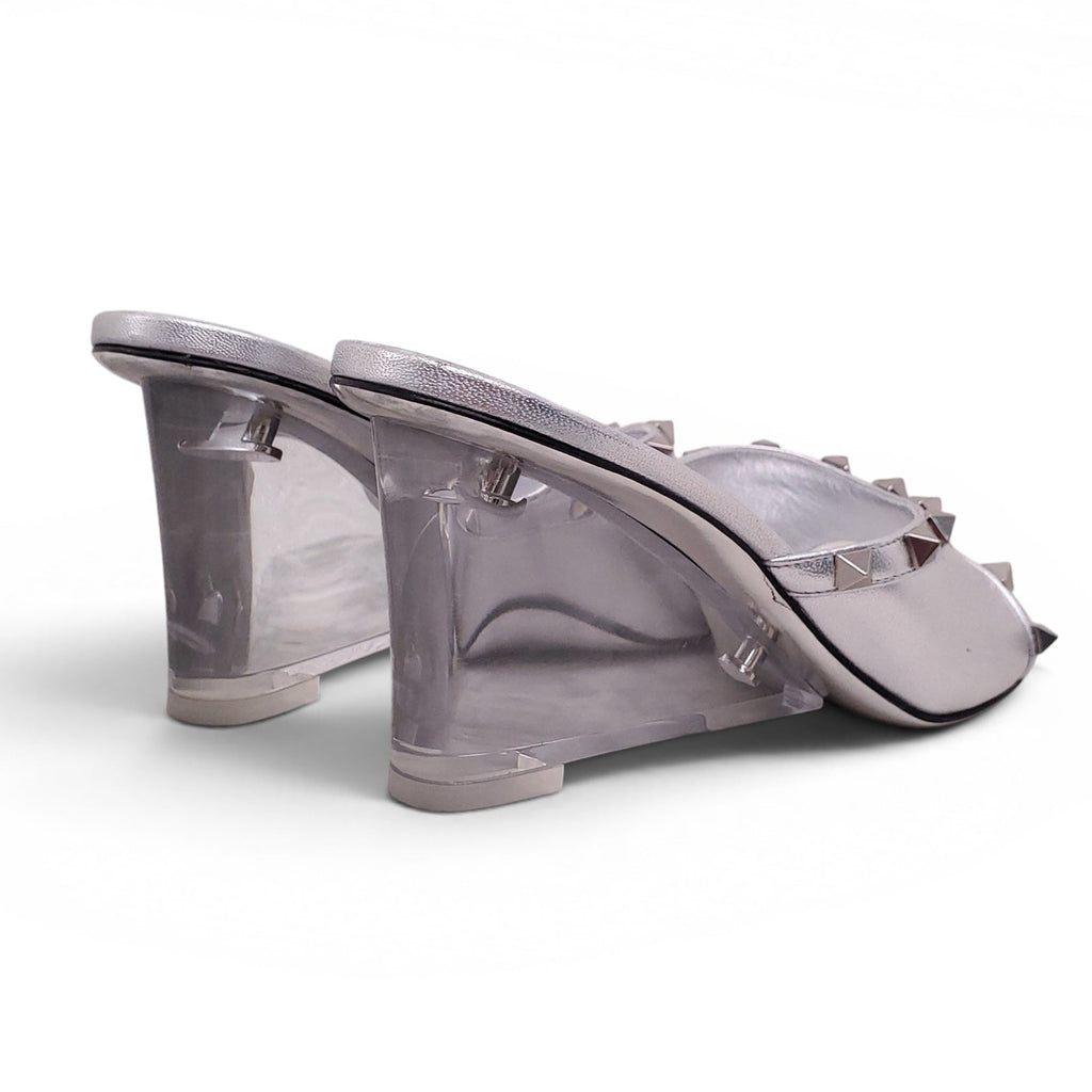VALENTINO SILVER AND CLEAR PVC ROCKSTUD WEDGES - SIZE 38.5