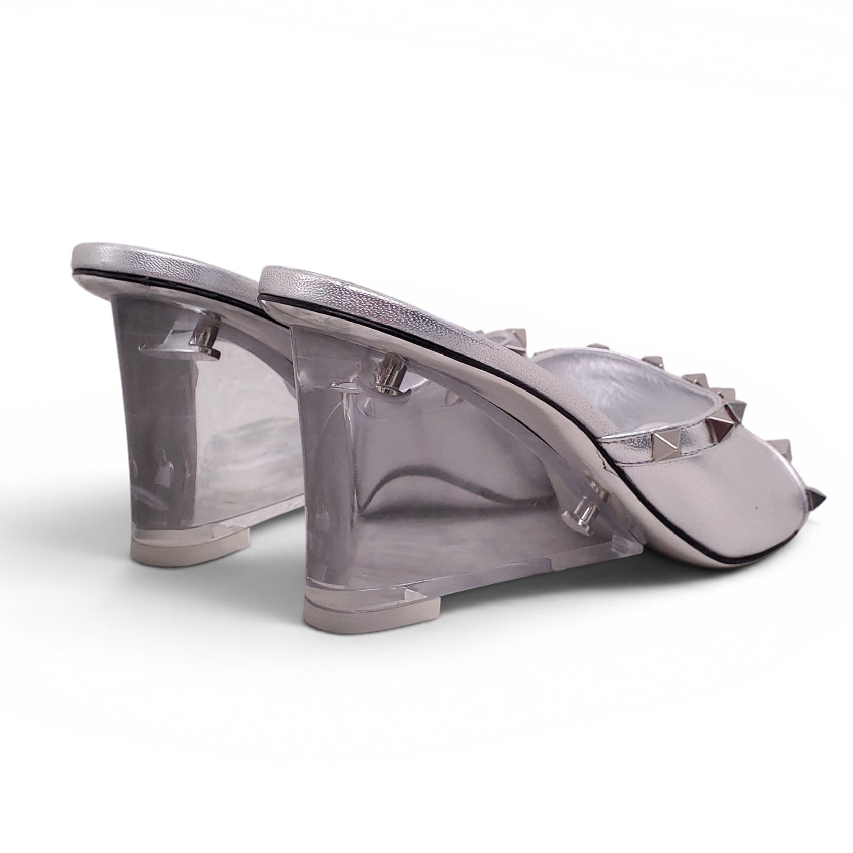 VALENTINO SILVER AND CLEAR PVC ROCKSTUD WEDGES - SIZE 38.5