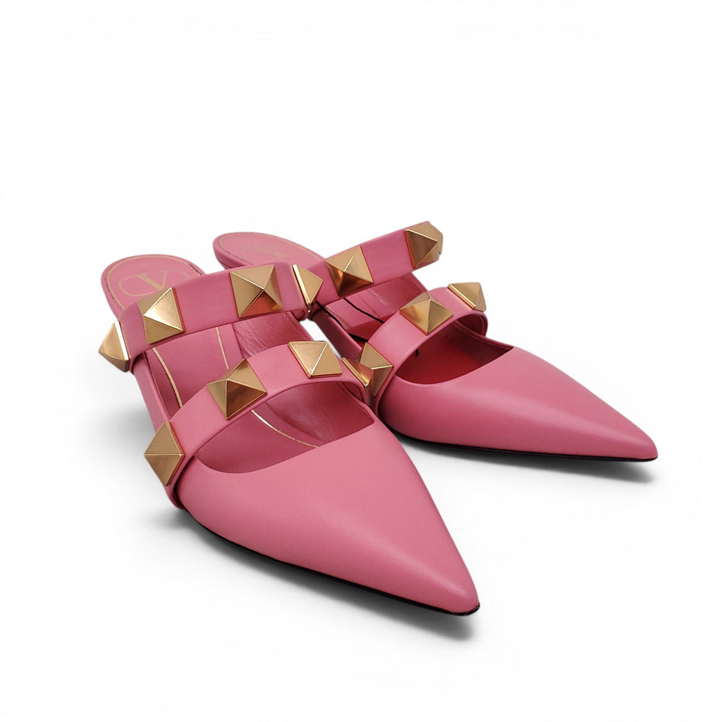 VALENTINO PINK ROMAN ROCKSTUD MULES - SIZE 38