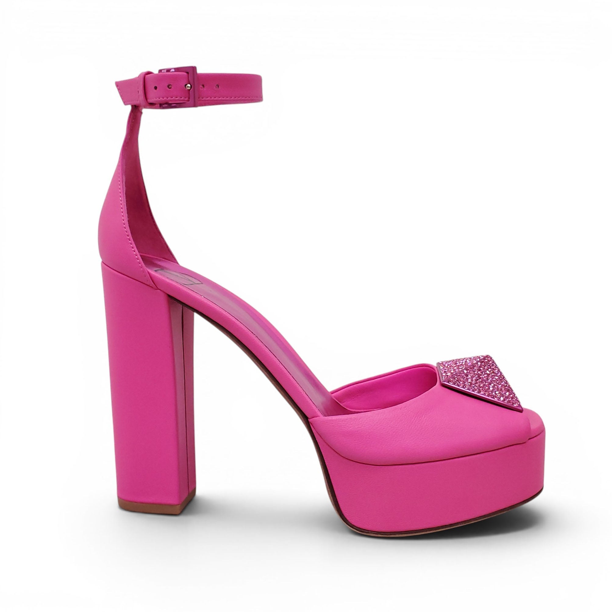 VALENTINO PINK CRYSTAL ROMAN ROCKSTUD PEEP TOE HEELS - SIZE 38
