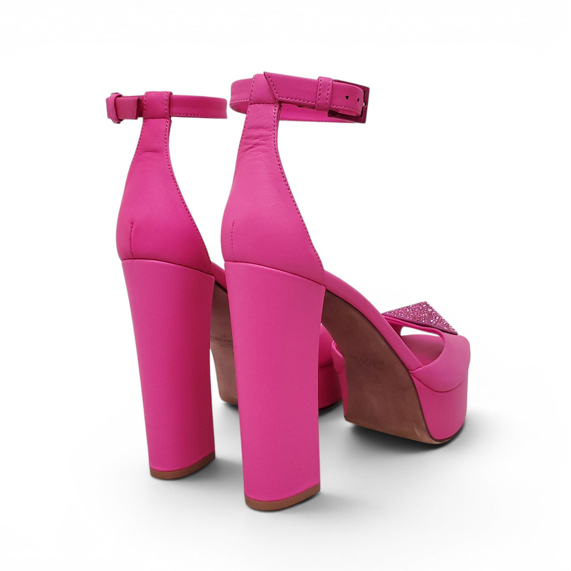 VALENTINO PINK CRYSTAL ROMAN ROCKSTUD PEEP TOE HEELS - SIZE 38