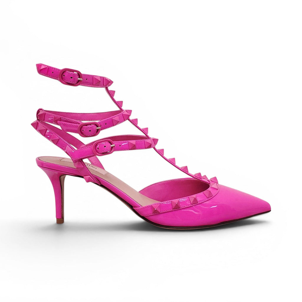 VALENTINO PINK PATENT LEATHER ROCKSTUD KITTEN HEELS - SIZE 39