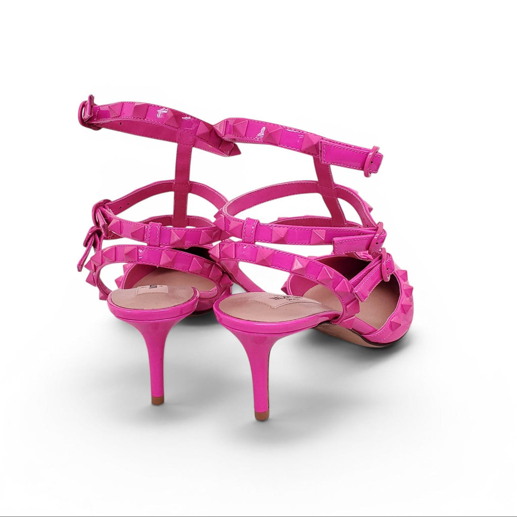 VALENTINO PINK PATENT LEATHER ROCKSTUD KITTEN HEELS - SIZE 39