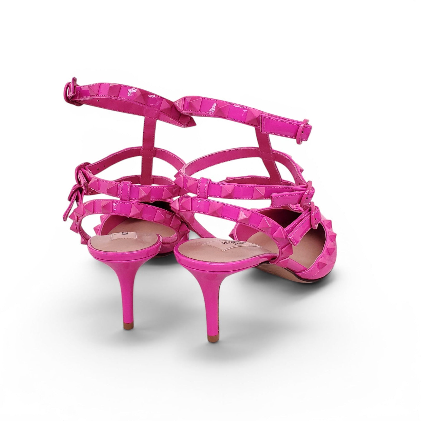 VALENTINO PINK PATENT LEATHER ROCKSTUD KITTEN HEELS - SIZE 39