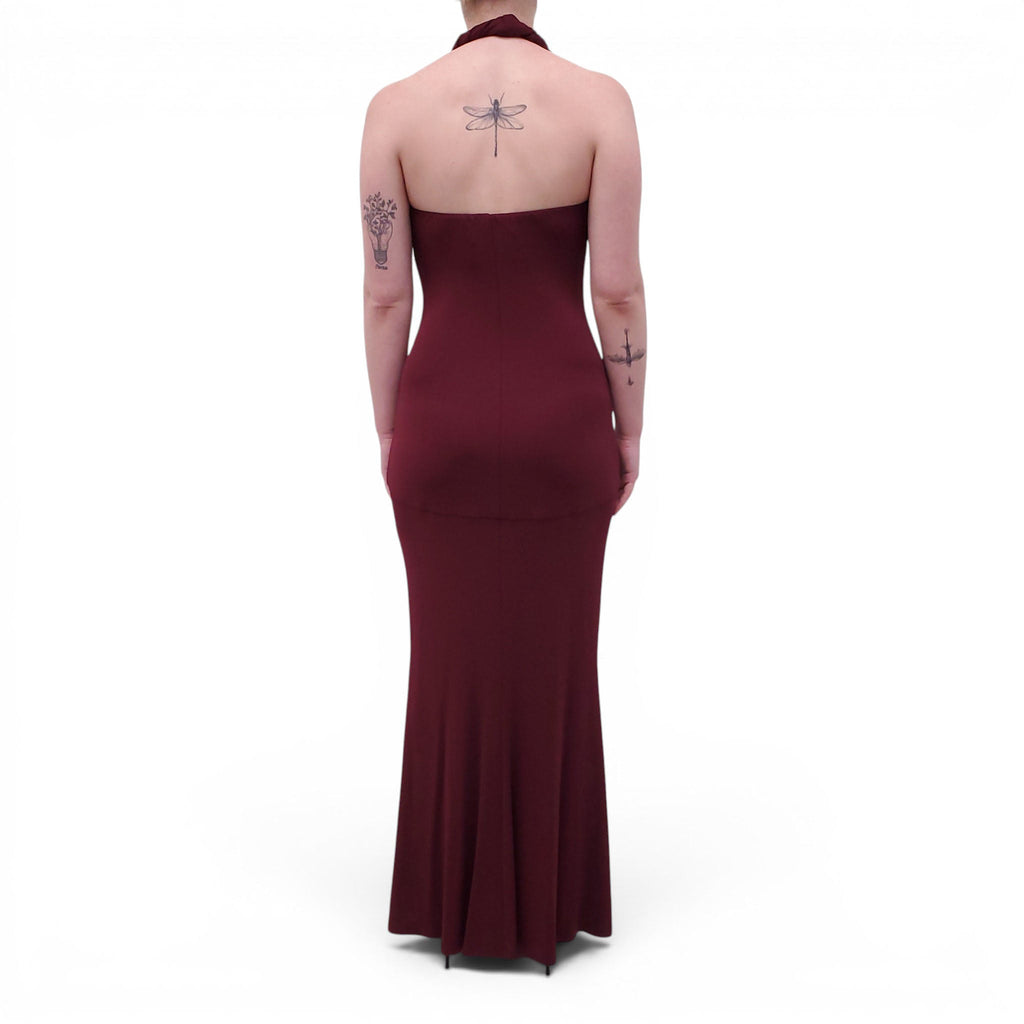 TOVE BURGUNDY 'ELEANOR' TWIST DETAIL MAXI DRESS - SIZE 38