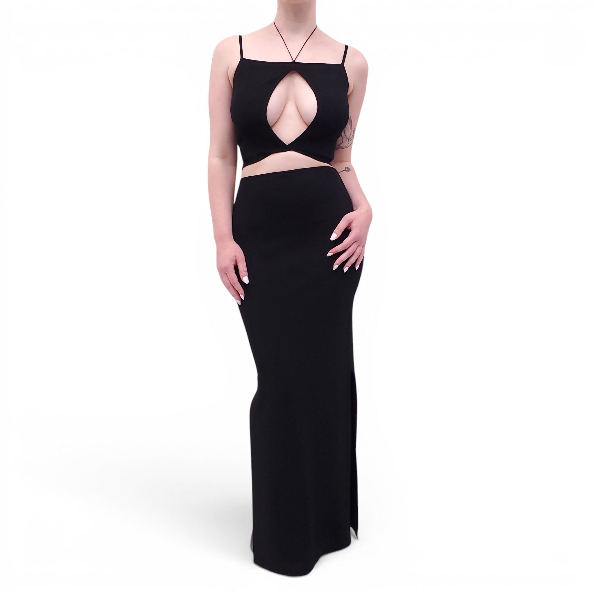 AYA MUSE BLACK 2-PIECE KNIT SKIRT SET - SIZE S