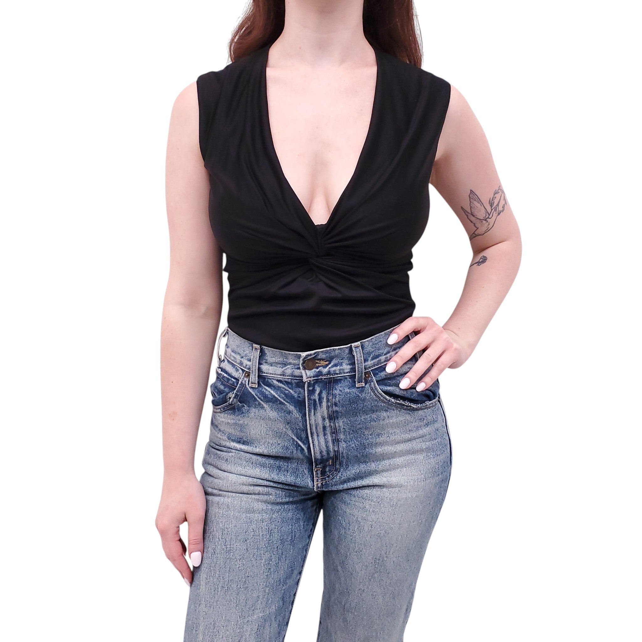 VERSACE x DUA LIPA BLACK KNOTTED BODYSUIT - SIZE 42