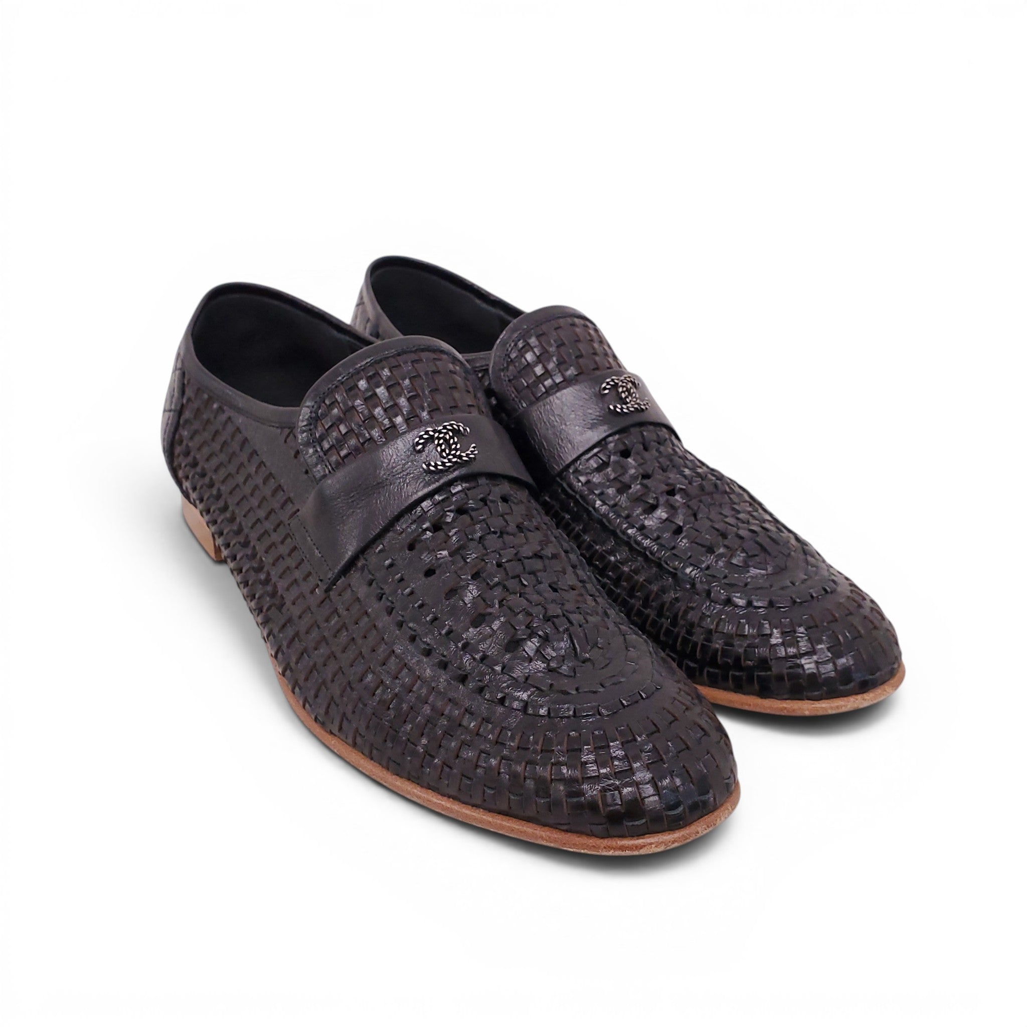 CHANEL BLACK WOVEN LOAFERS - SIZE 39