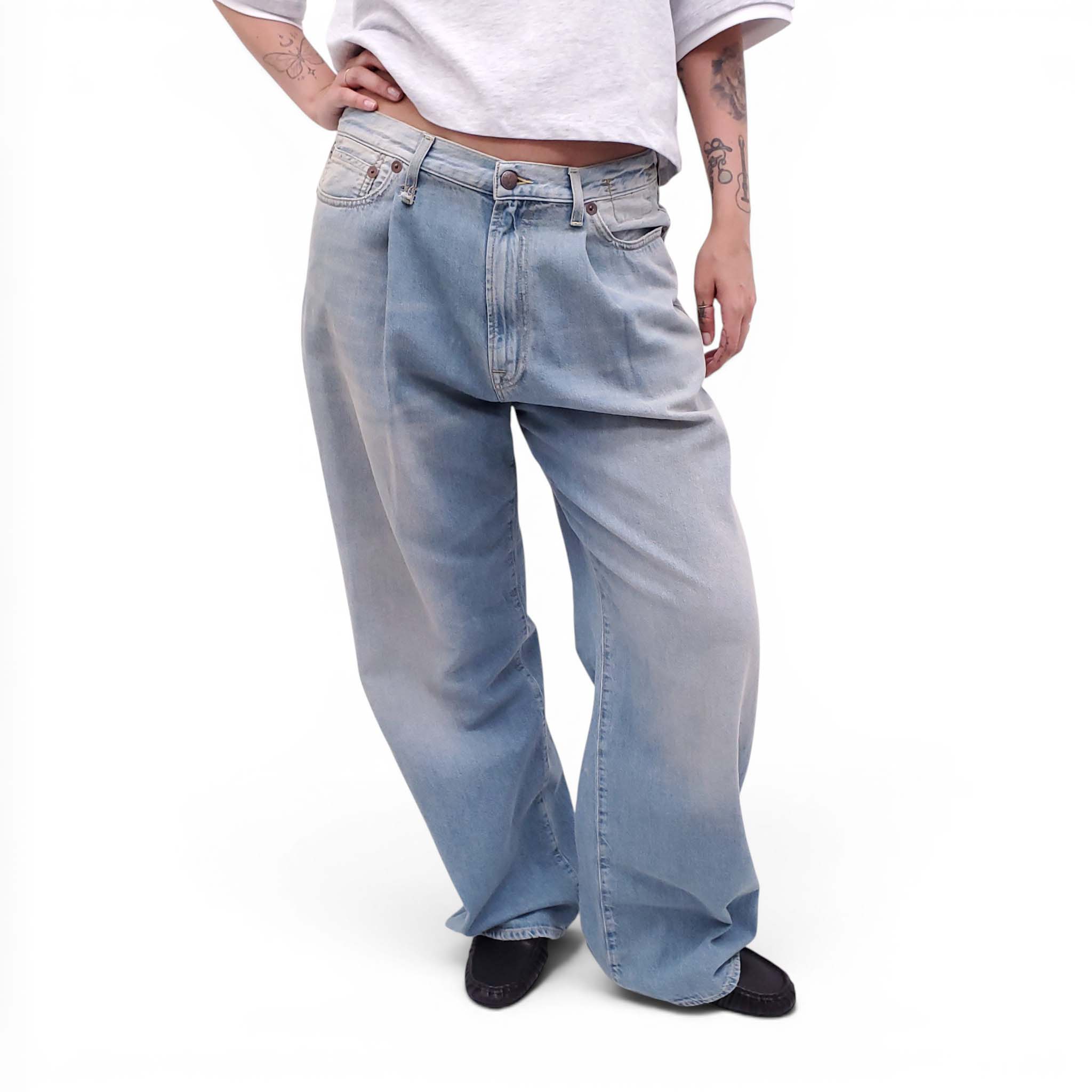 R13 'DAMON' PLEATED WIDE LEG JEANS - SIZE 30