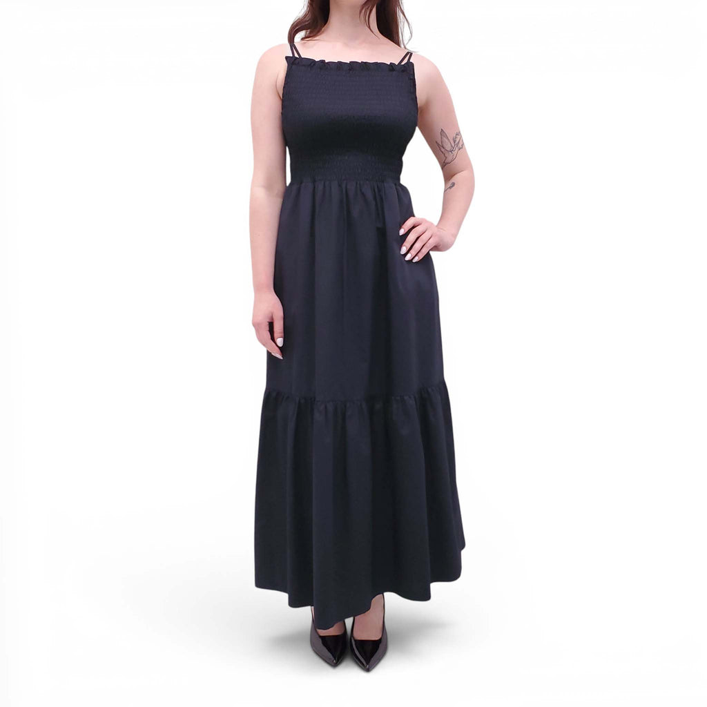 RODEBJER BLACK DRESS WITH RUCHING DETAIL - SIZE XS