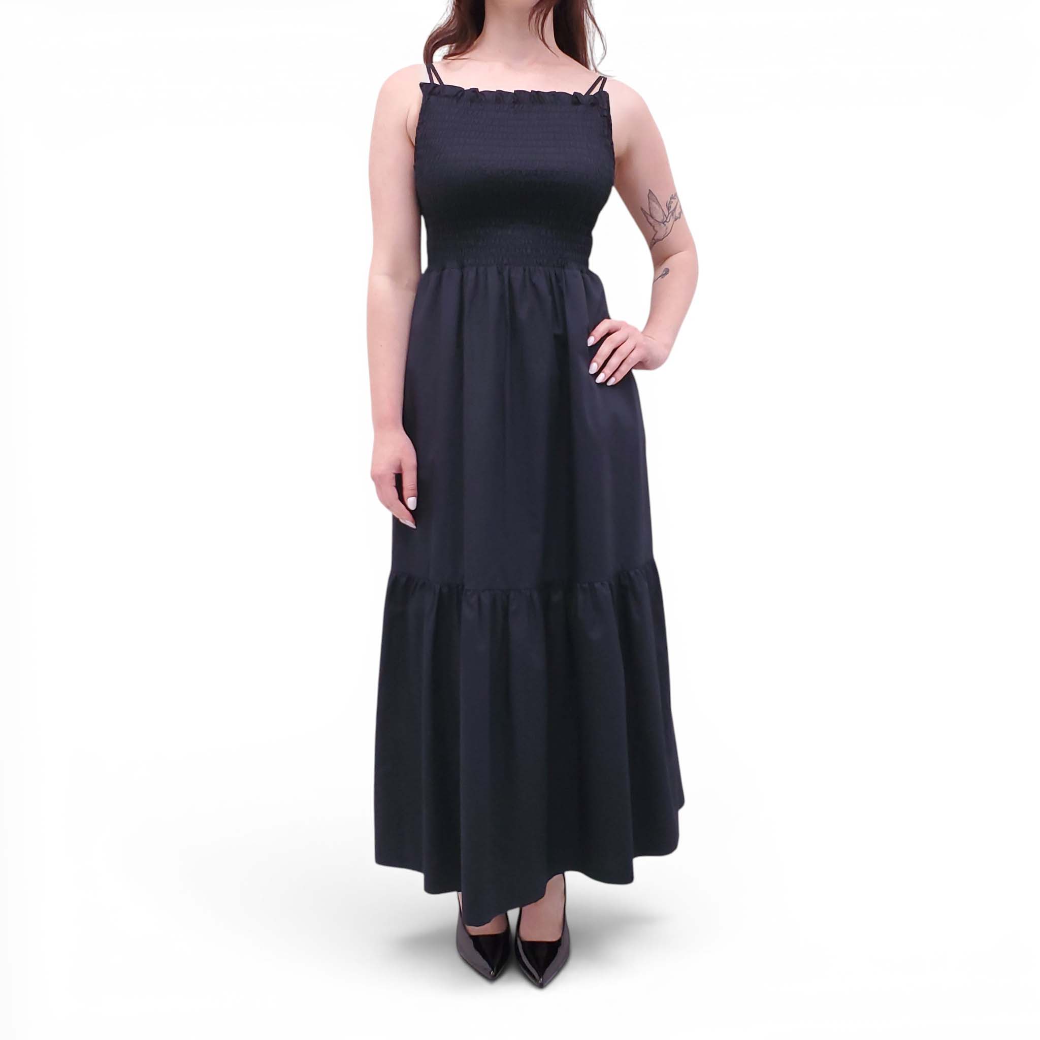 RODEBJER BLACK DRESS WITH RUCHING DETAIL - SIZE XS