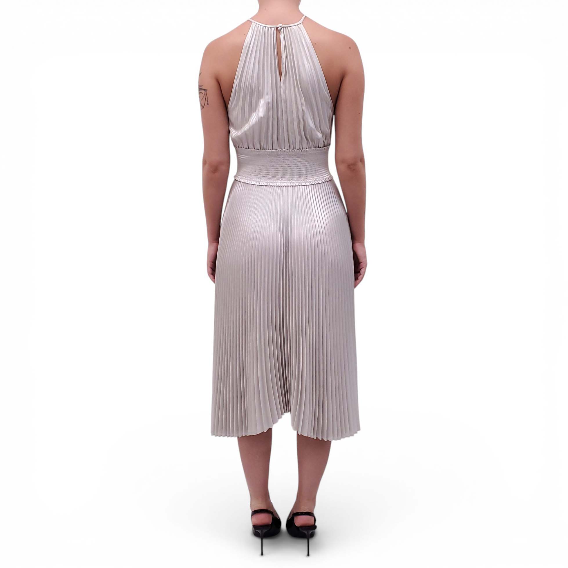 A.L.C. SILVER PLEATED HALTER DRESS - SIZE 2