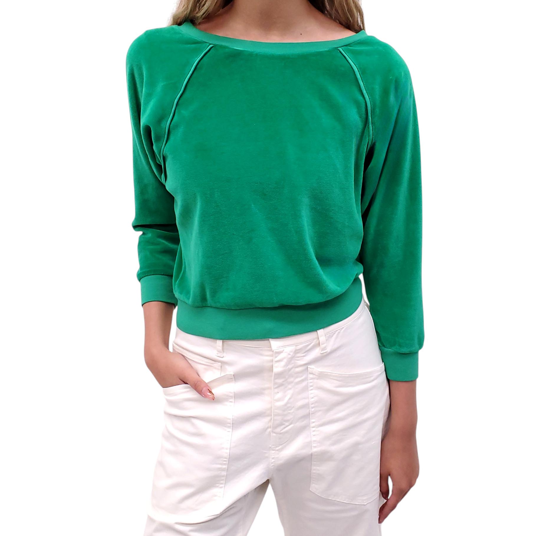 SUZIE KONDI GREEN VELOUR SWEATSHIRT - SIZE XS