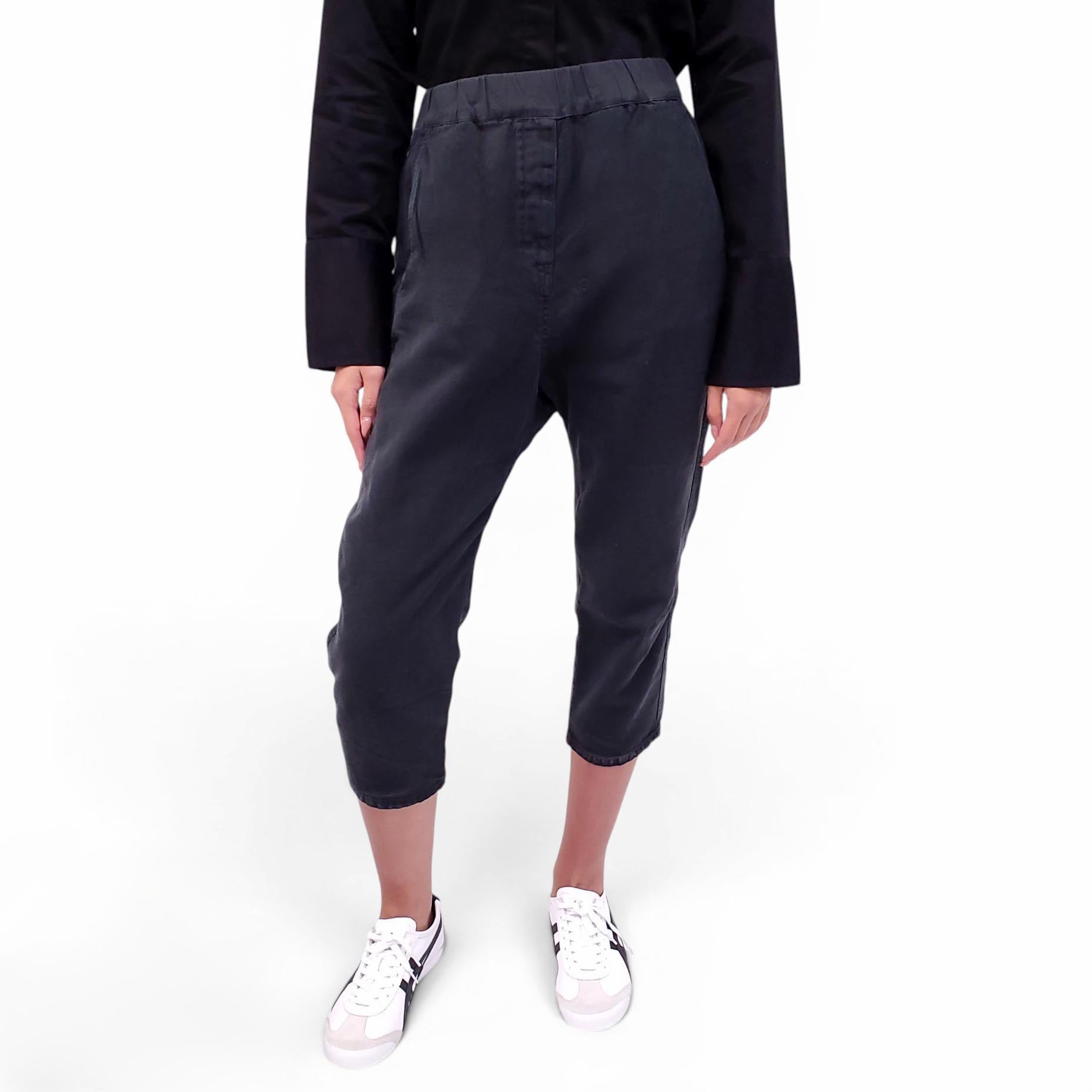 NILI LOTAN BLACK DROP CROTCH ELASTIC-WAIST PANTS - SIZE S