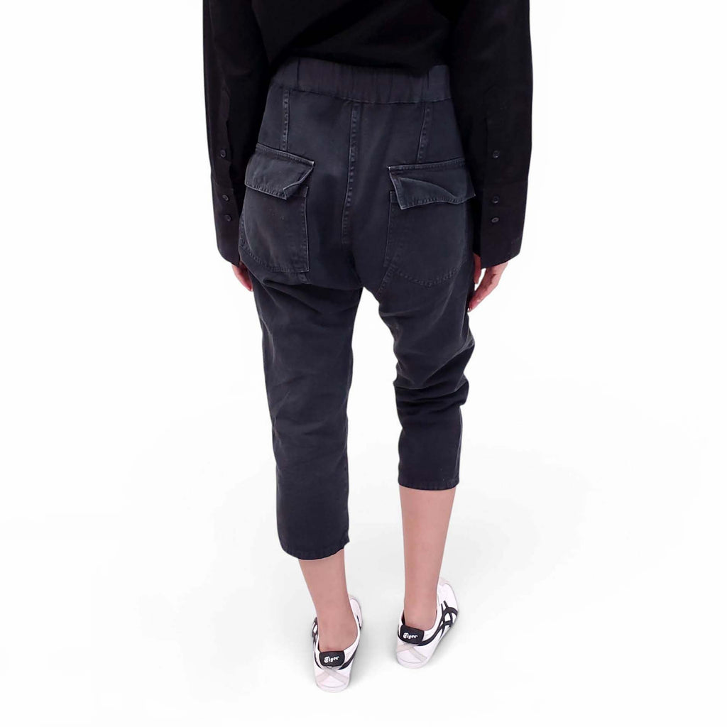 NILI LOTAN BLACK DROP CROTCH ELASTIC-WAIST PANTS - SIZE S