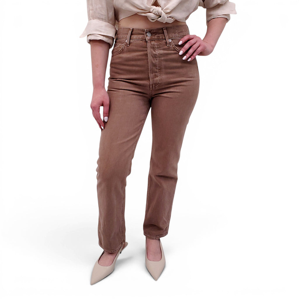 VERONICA BEARD HIGH RISE ANKLE FLARE JEANS IN TAN SIERRA - SIZE 26