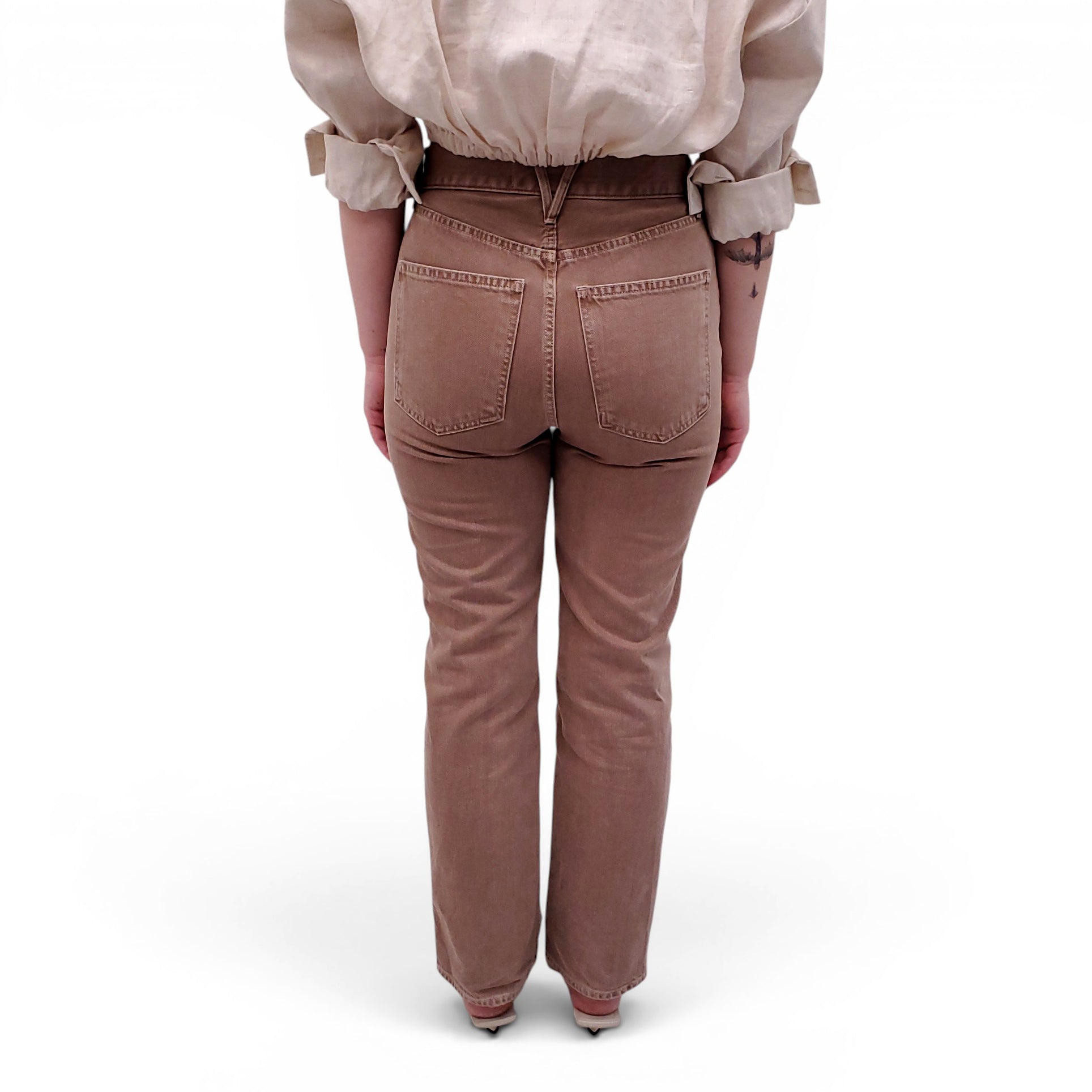 VERONICA BEARD HIGH RISE ANKLE FLARE JEANS IN TAN SIERRA - SIZE 26
