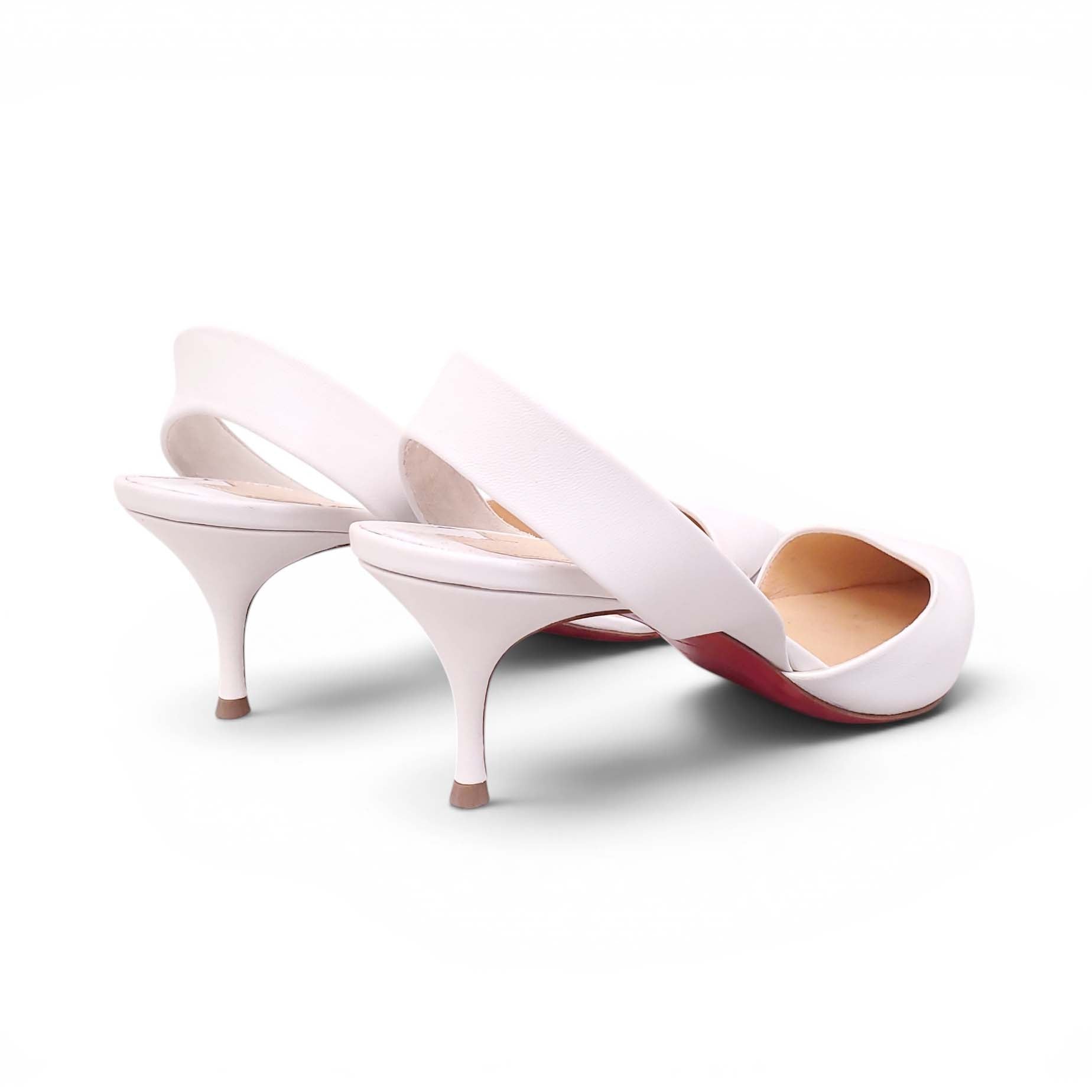 CHRISTIAN LOUBOUTIN WHITE SLINGBACK KITTEN HEELS - SIZE 40
