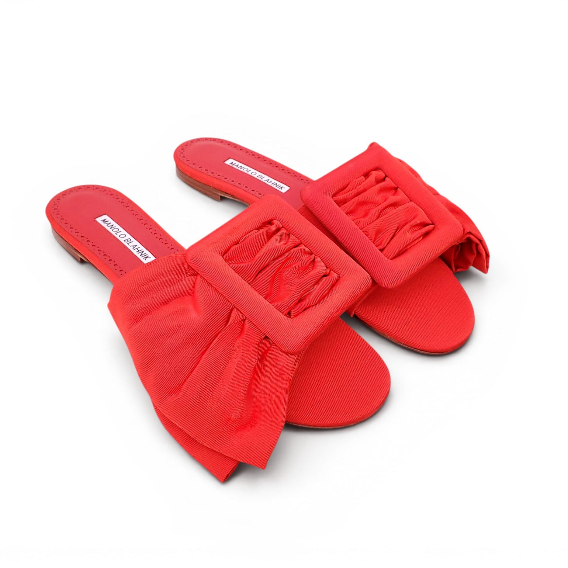 MANOLO BLAHNIK RED FLATS WITH BUCKLE DETAIL - SIZE 41