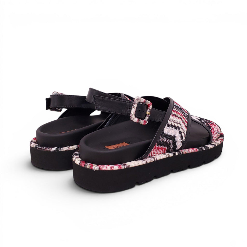 MISSONI BLACK AND MULTICOLOURED CHEVRON PATTERNED SANDALS - SIZE 40