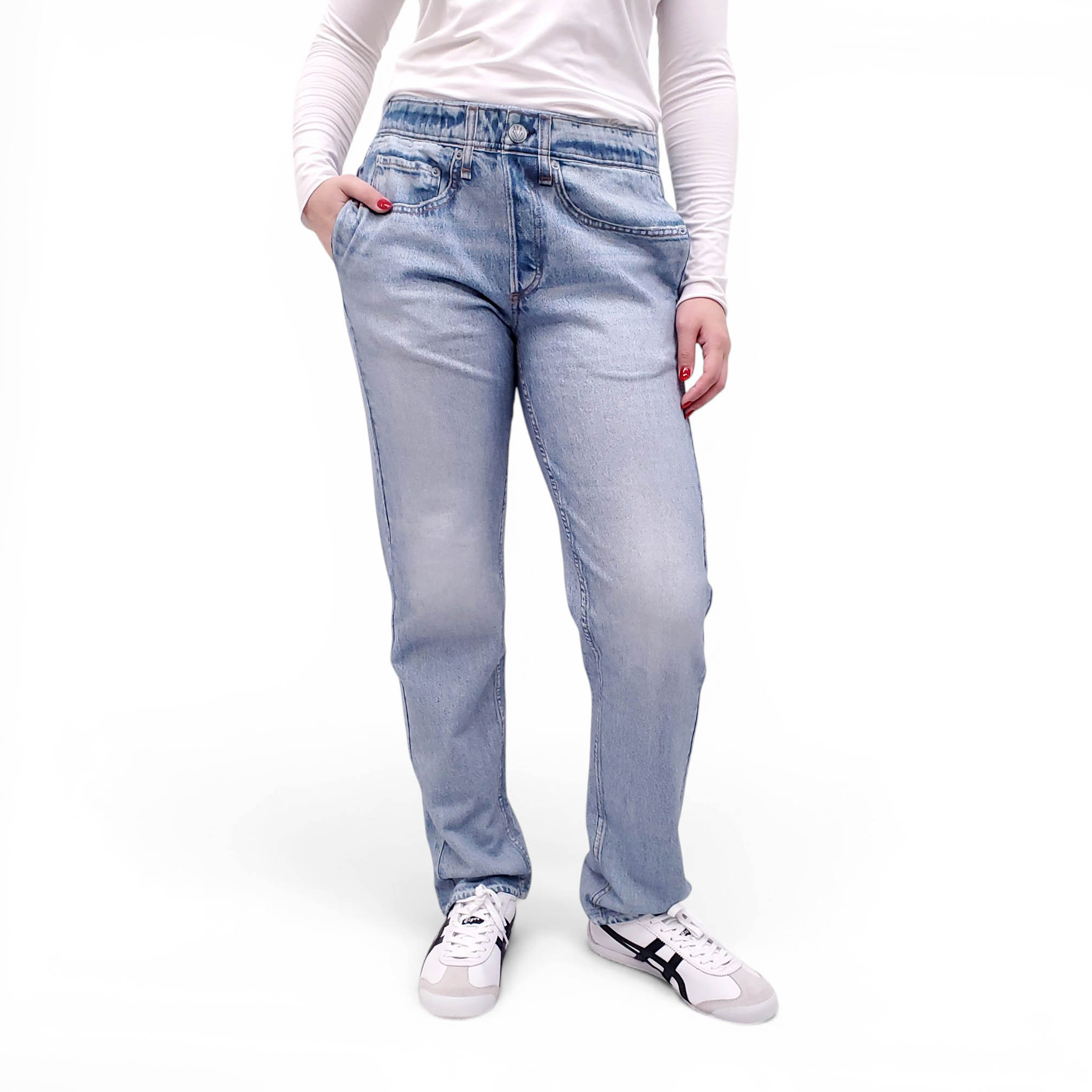 RAG & BONE MEDIUM WASH TULIP MIRAMAR STRAIGHT JOGGER PANTS - SIZE S