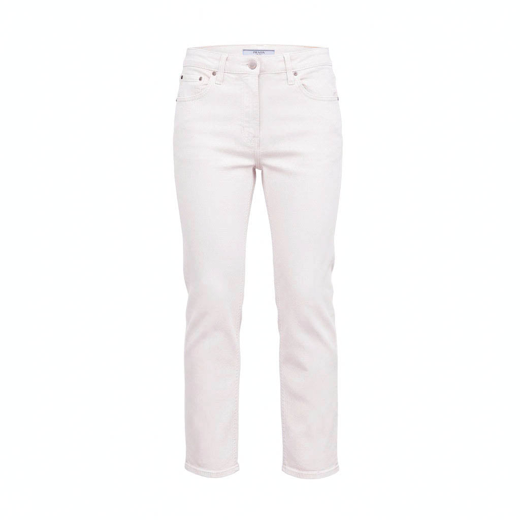 PRADA WHITE STRAIGHT-LEG JEANS WITH TRIANGLE LOGO - SIZE 24