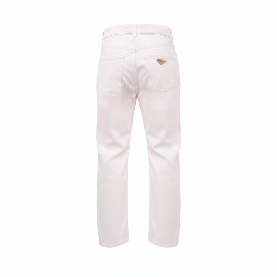 PRADA WHITE STRAIGHT-LEG JEANS WITH TRIANGLE LOGO - SIZE 24