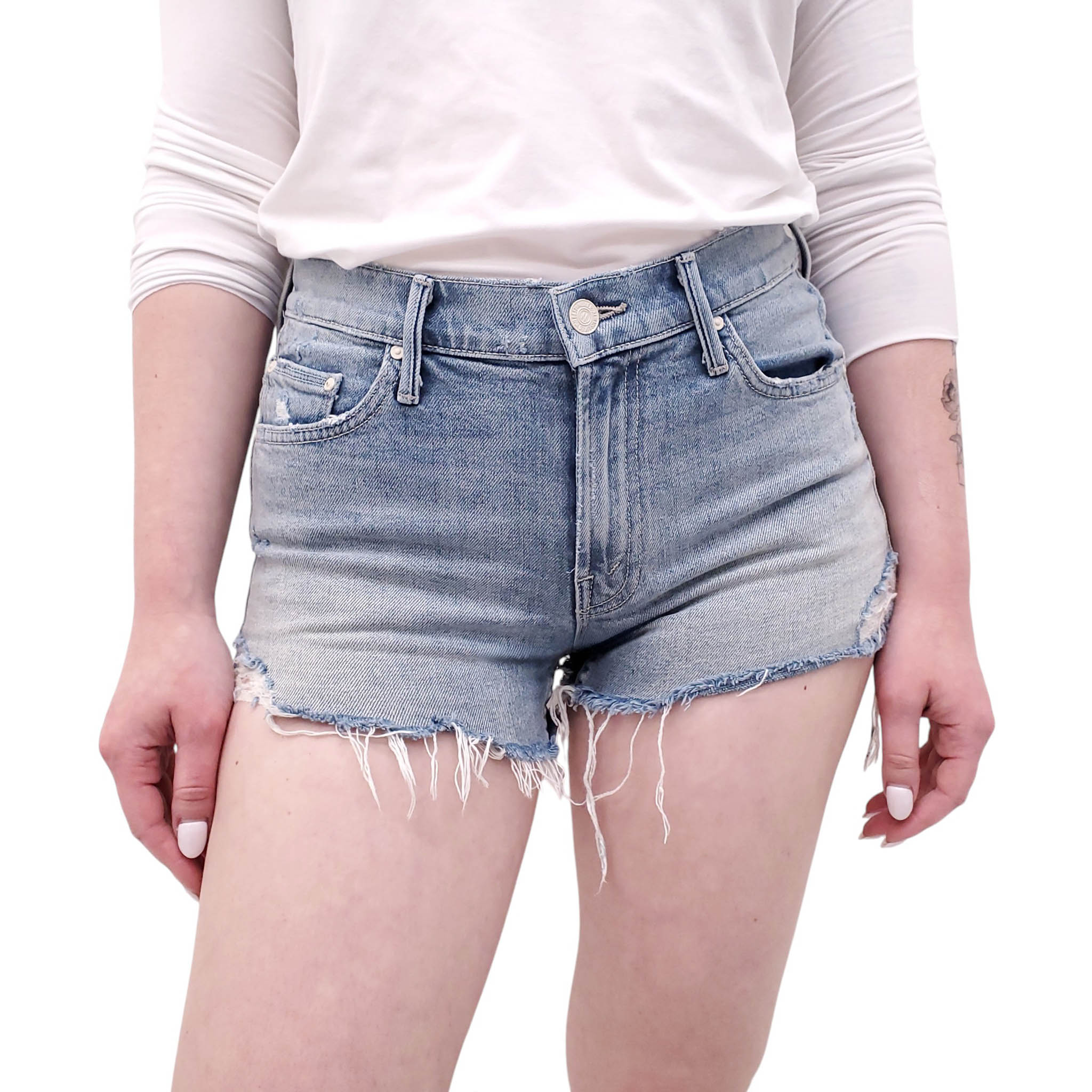 MOTHER 'THE TEASER FRAY' DENIM SHORTS  - SIZE 24