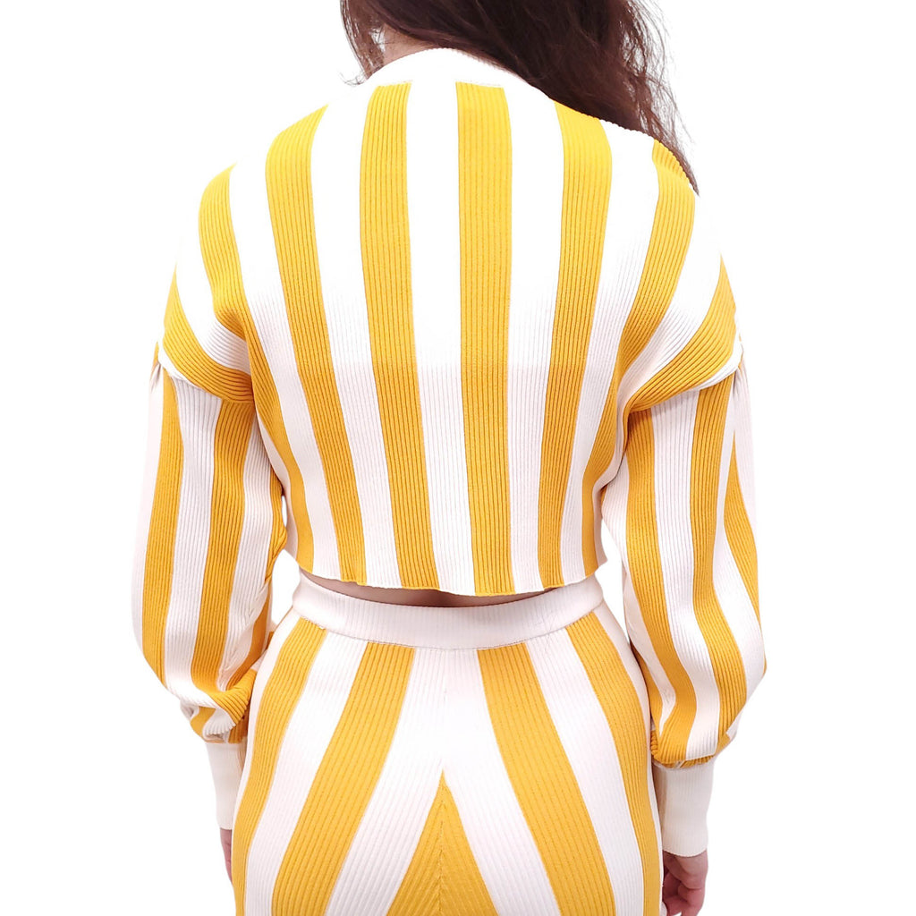 RAISA VANESSA YELLOW AND WHITE STRIPED SWEATER SET - SIZE 38